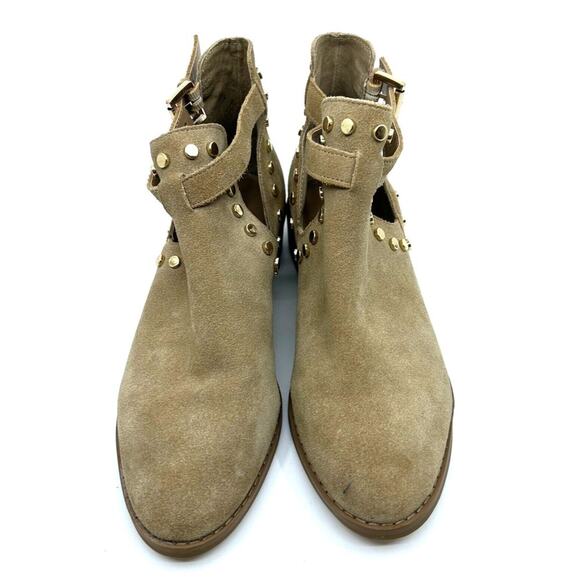 Carlos Santana Shoes - Carlos Santana Tan Suede Cutout‎ Studded Ankle Boots Size 6.5M  Low Booties